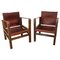 French Safari Style Chairs in Leather and Beech, 1940, Set of 2 1