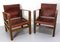 French Safari Style Chairs in Leather and Beech, 1940, Set of 2 2
