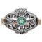 14 Karat Rose Gold and Silver Ring with Emerald & Diamonds, 1940s 1
