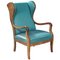 Danish Wingback Armchair with Turquoise Fabric by Frits Henningsen, 1940s 1