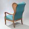 Poltrona alata con tessuto turchese di Frits Henningsen, Danimarca, anni '40, Immagine 3