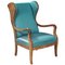 Danish Wingback Armchair with Turquoise Fabric by Frits Henningsen, 1940s 2