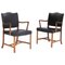 Vintage Chairs in Rosewood and Black Leather by Ole Wanscher for AJ Iversen, 1960s, Set of 2 1