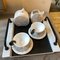 MBlack and White Metal Tray and Ceramic Tea Set by Mas, 1980s, Set of 5 3