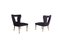 Vintage Italian Black Velvet, Wood & Brass Armchairs, 1950, Set of 2, Image 1