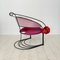 Fauteuil Postmoderne Sculptural en Métal Noir et Rembourrage en Soie Rouge Rose, 1980 7