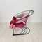 Fauteuil Postmoderne Sculptural en Métal Noir et Rembourrage en Soie Rouge Rose, 1980 9