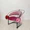 Postmodern Sculptural Armchair in Black Metal and Pink Red Silk Padding, 1980 1