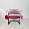 Postmodern Sculptural Armchair in Black Metal and Pink Red Silk Padding, 1980, Image 2