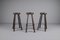 Tabourets de Bar Mid-Century en Cuir, Bois et Fer, Espagne, Set de 3 1