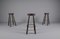 Sgabelli da bar Mid-Century in pelle, legno e ferro, set di 3, Immagine 2