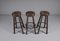 Sgabelli da bar Mid-Century in pelle, legno e ferro, set di 3, Immagine 6