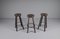 Sgabelli da bar Mid-Century in pelle, legno e ferro, set di 3, Immagine 5