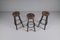 Mid-Century Spanish Leather, Wood, and Iron Barstools, Set of 3 3