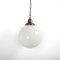 Large Antique Opaline Globe Pendant Light with Cast Copper Gallery, 1920s 1