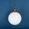 Large Antique Opaline Globe Pendant Light with Cast Copper Gallery, 1920s 5