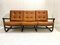 Divano Mid-Century moderno in vimini e pelle color cognac, Italia, anni '70, Immagine 5