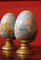 Italienische Romantische Handbemalte Dekorative Terrakotta Eier auf Vergoldeten Holz Ständern, 2er Set 16