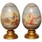 Uova decorative in terracotta dipinte a mano su supporti in legno dorato, Italia, set di 2, Immagine 1