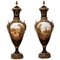 Napoleon III Blue Royal Lidded Vases Hand Painted Landscapes and Bronze Handles, Set of 2, Image 1