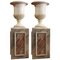 Antique Italian Neoclassical Carrara Marble Urn Vases on Pedestals, 18th Century, Set of 2 1