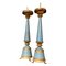 19th Century French Tall Blue Painted Tole and Parcel Gilt Pricket Candlesticks, Set of 2 1