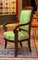18th Century French Mahogany and Green Silk Upholster High Back Armchairs, Set of 2, Image 3