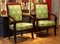 18th Century French Mahogany and Green Silk Upholster High Back Armchairs, Set of 2, Image 2