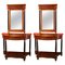 Italian Empire Period Walnut and Ebonized Demilune Console Tables with Mirrors, Set of 2, Image 1