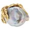 Naturalist Grey Baroque Pearl 18 Karat Yellow Gold Ring. 1970s 1
