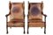 19th Century Carved Oak and Leather Armchairs, 1890s, Set of 2 1