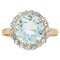 19th Century French Aquamarine Diamonds 18 Karat Yellow Gold Round Ring 1