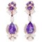 Coral, Amethysts, Hydrothermal Amethysts, Diamonds,14kt Rose Gold Dangle Earrings, 1960s, Set of 2 1