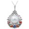 South-Sea Pearl, Multicolor Sapphires, Diamonds,14 Kt White Gold Pendant Necklace, 1970s 1