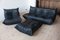 Vintage Black Leather Togo Living Room Set by Michel Ducaroy for Ligne Roset, 1970s, Set of 3 1