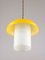 Mid-Century Yellow Glass and Brass Mushroom Pendant Lamp, Image 4