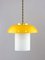 Lampe à Suspension Champignon Mid-Century en Verre Jaune et Laiton 2