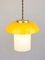 Lampe à Suspension Champignon Mid-Century en Verre Jaune et Laiton 5