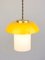 Mid-Century Yellow Glass and Brass Mushroom Pendant Lamp, Image 5