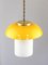 Lampe à Suspension Champignon Mid-Century en Verre Jaune et Laiton 1