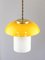Mid-Century Yellow Glass and Brass Mushroom Pendant Lamp, Image 1