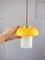 Mid-Century Yellow Glass and Brass Mushroom Pendant Lamp, Image 8