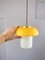 Mid-Century Mushroom Hängelampe aus orangefarbenem Glas & Messing 10
