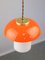 Lampada a sospensione Mid-Century in vetro arancione e ottone, Immagine 8