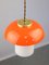 Lampe à Suspension Champignon Mid-Century en Verre Orange et Laiton 8