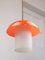 Mid-Century Mushroom Hängelampe aus orangefarbenem Glas & Messing 5