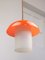 Mid-Century Orange Glass & Brass Mushroom Pendant Lamp 5