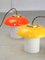 Mid-Century Mushroom Hängelampe aus orangefarbenem Glas & Messing 11