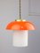Mid-Century Orange Glass & Brass Mushroom Pendant Lamp 1