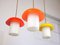 Mid-Century Glass and Brass Mushroom Pendant Lamps, Set of 3 5